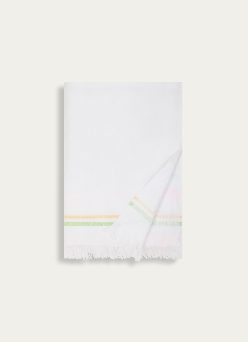 DRAP DE PLAGE FOUTA à RAYURES ET BOUCLETTE BLANC