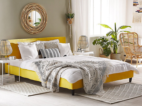 Lit avec sommier Velours FITOU 180 x 200 cm Jaune