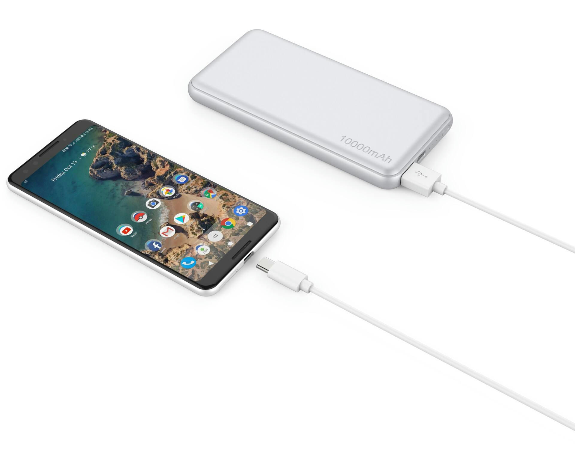 Bluehive Type-C USB Charger & Sync Cable, PVC, Compatible with Select Apple & Android, White, 10-ft