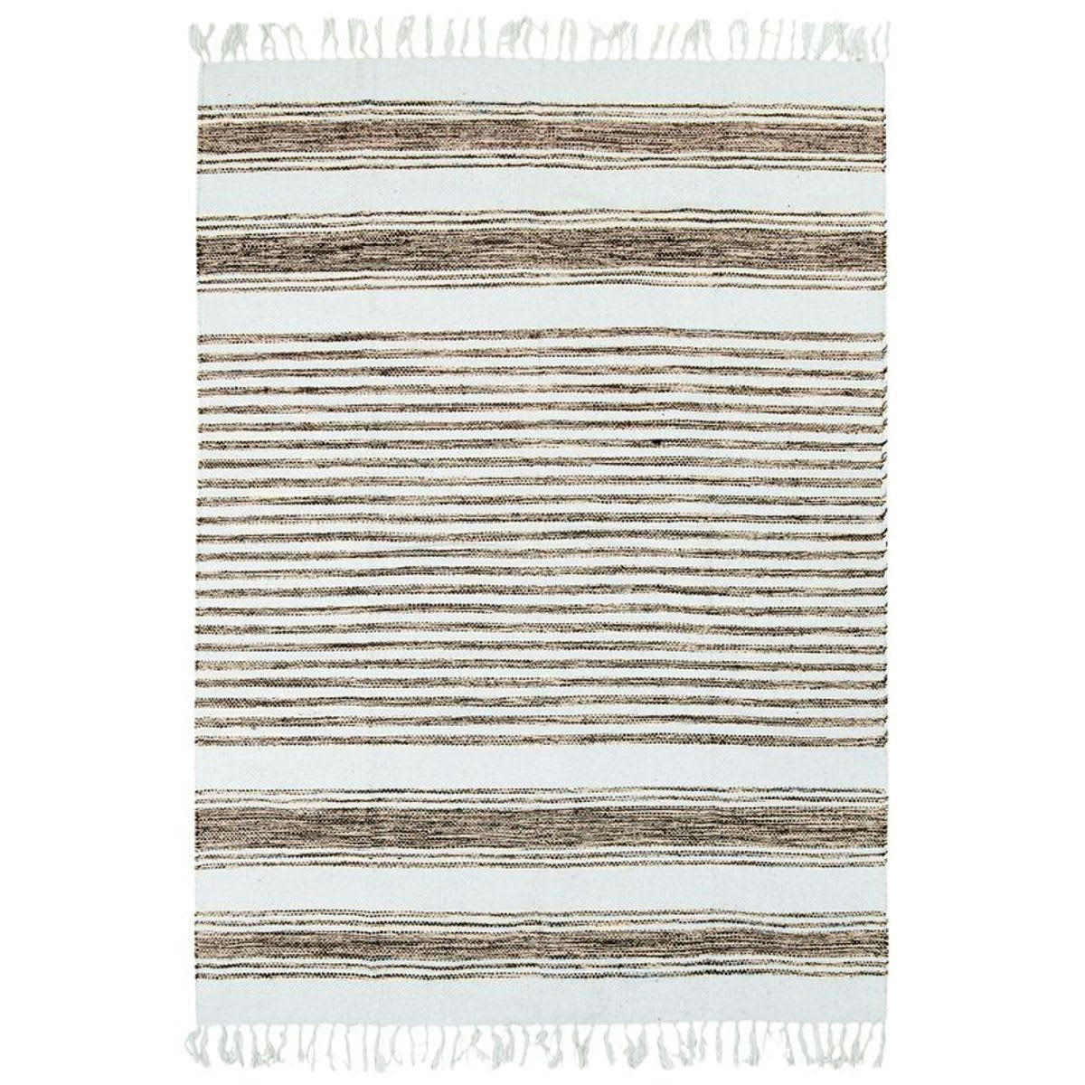 TERRA - Tapis 100% coton lignes sable-blanc 160x230