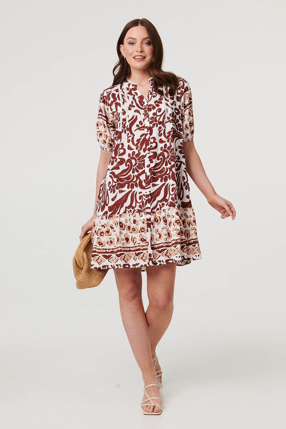 Izabel London Border 1/2 Sleeve Short Shirt Dress