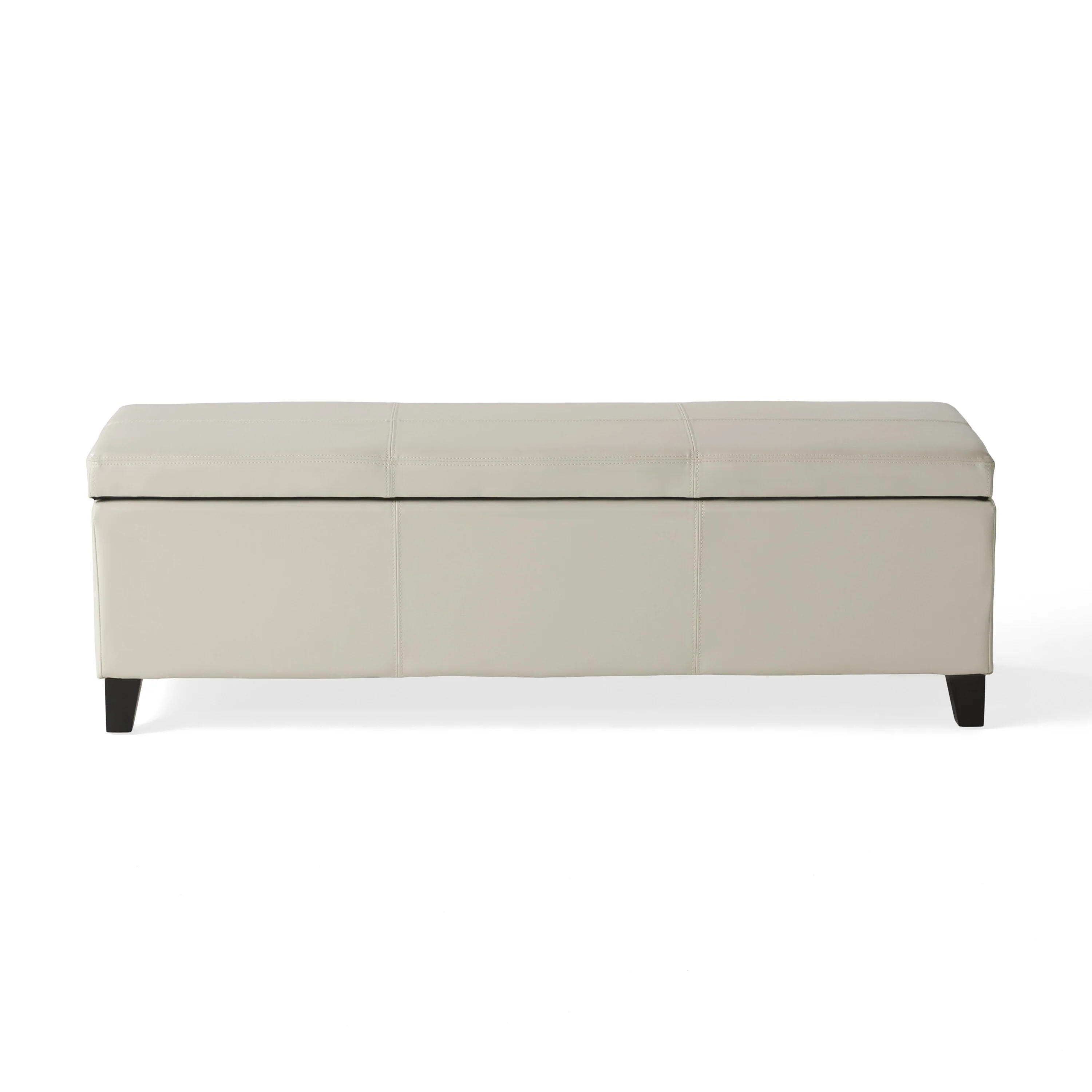 Elias Storage Ottoman Bench, Detailed Ivory Faux Leather, 51 Inch