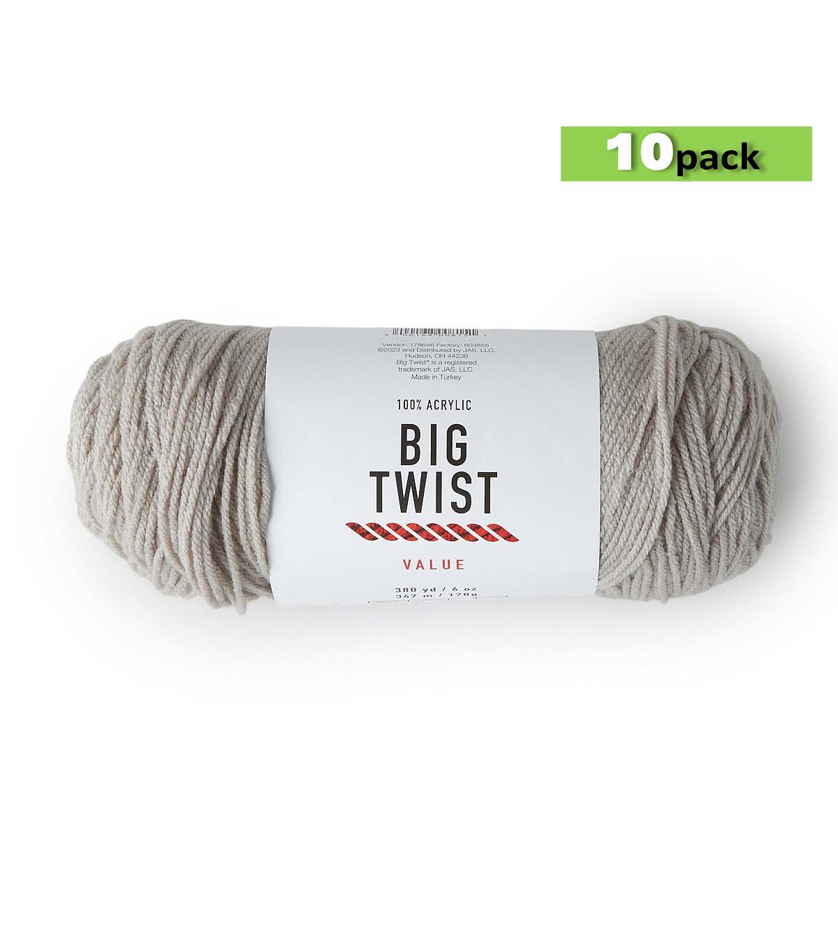 10pk Solid Soft Grey Medium Weight Acrylic 380yd Value Yarn by Big Twist