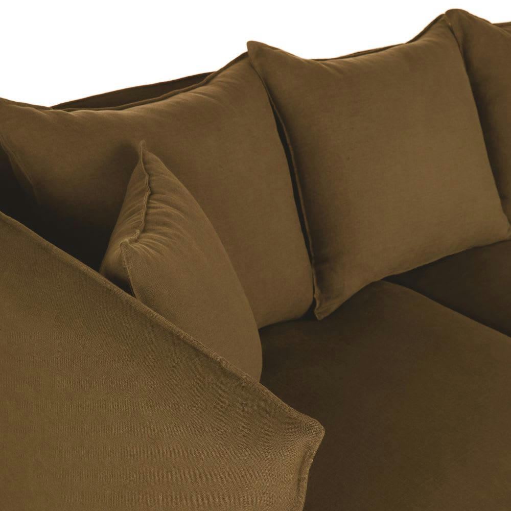 Louvain - Housse de canapé d'angle gauche en lin froissé marron havane