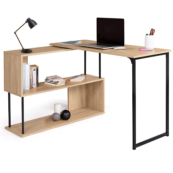 Bureau d'angle rotatif 180 DETROIT étagère forme S design industriel