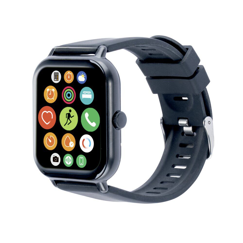 Montre connectée bluetooth carrée bracelet silicone L25cm (2 modèles noir ou blanc)