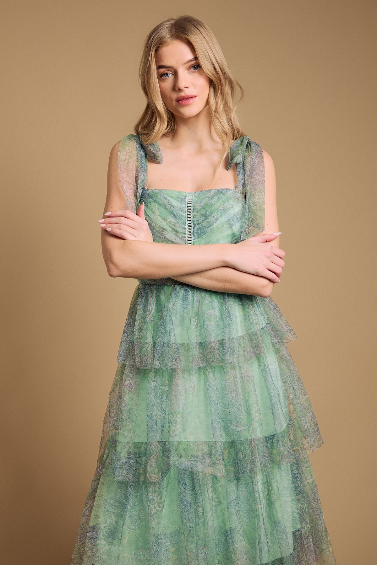 Oasis Tiered Tie Strap Maxi Dress