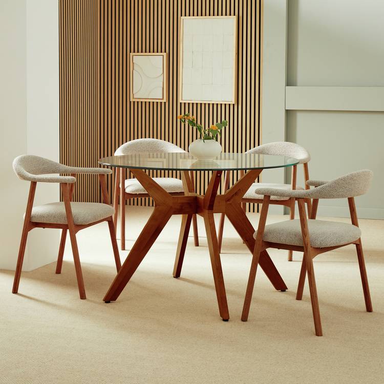 Habitat Zela Glass 4 Seater Dining Table - Walnut