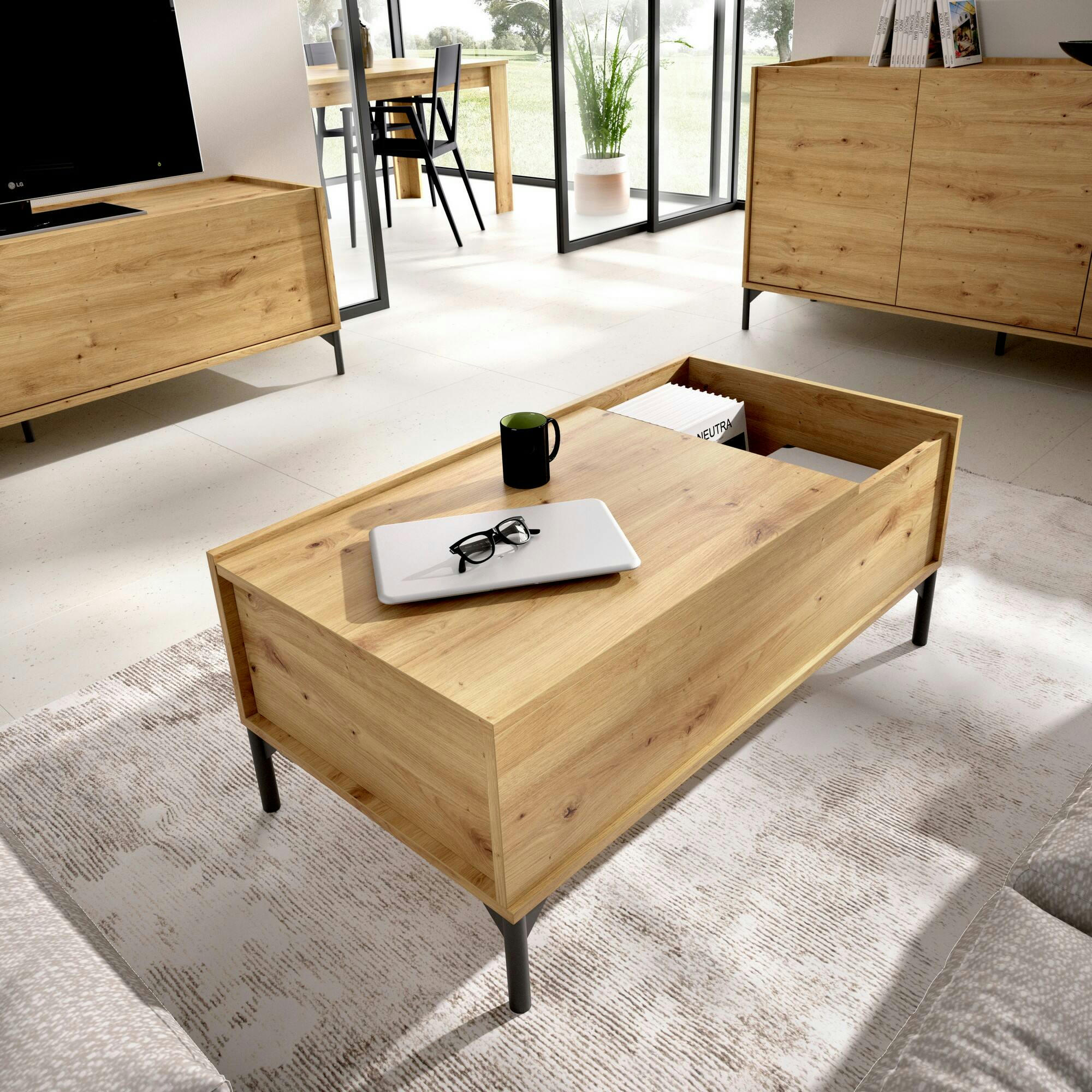 DBURS - Table basse effet bois chêne noueux