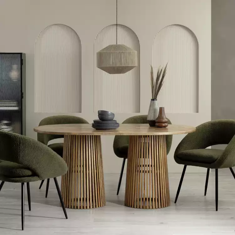 Habitat Jericho Light Wood Dining Table & 6 Green Chairs