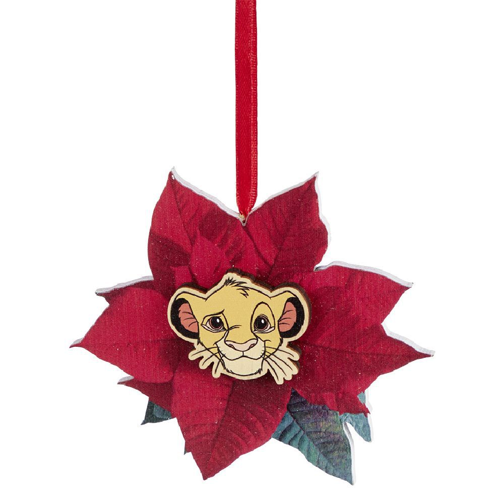 Fleur rouge poinsettia Disney Le Roi Lion Simba bois à suspendre