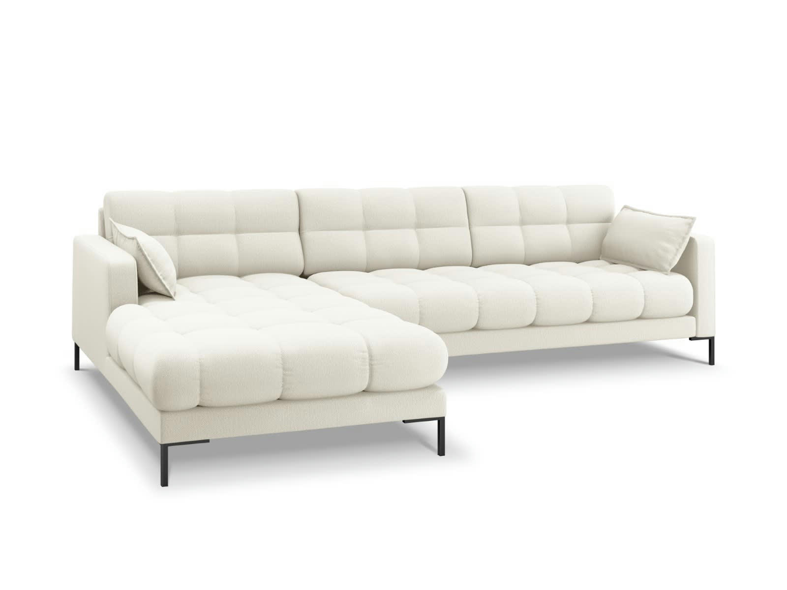 MAMAIA - Canapé d'angle gauche 5 places en tissu structurel beige clair