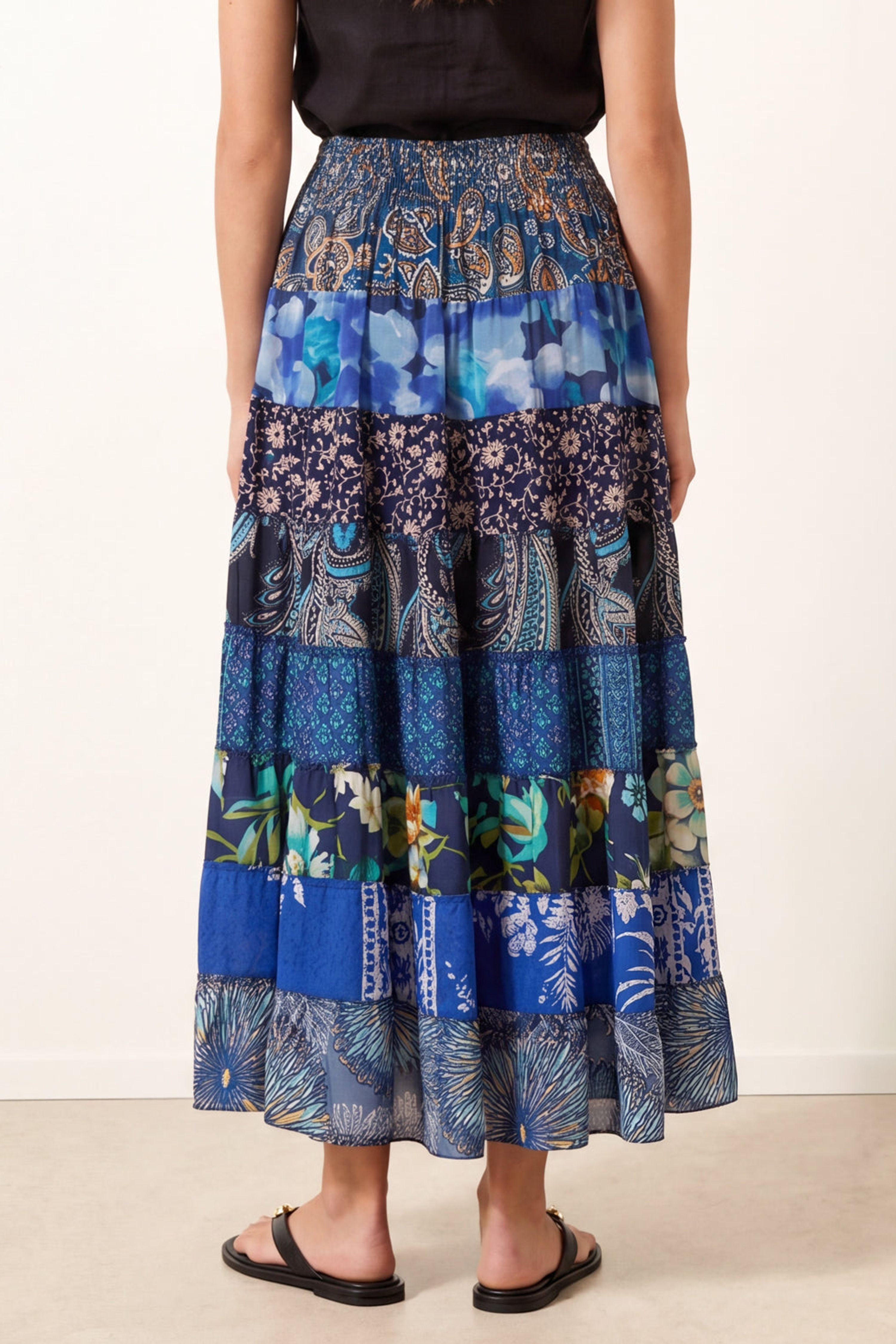 Blue Vanilla Blue Multi Print Shirred Skirt