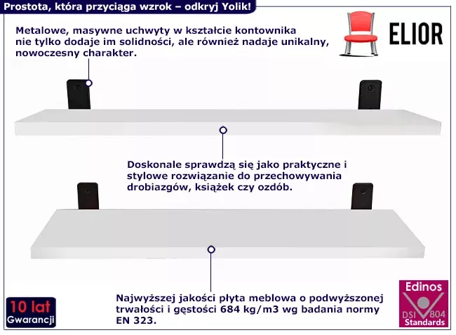 Komplet 2 białych półek ściennych 50 cm - Veax