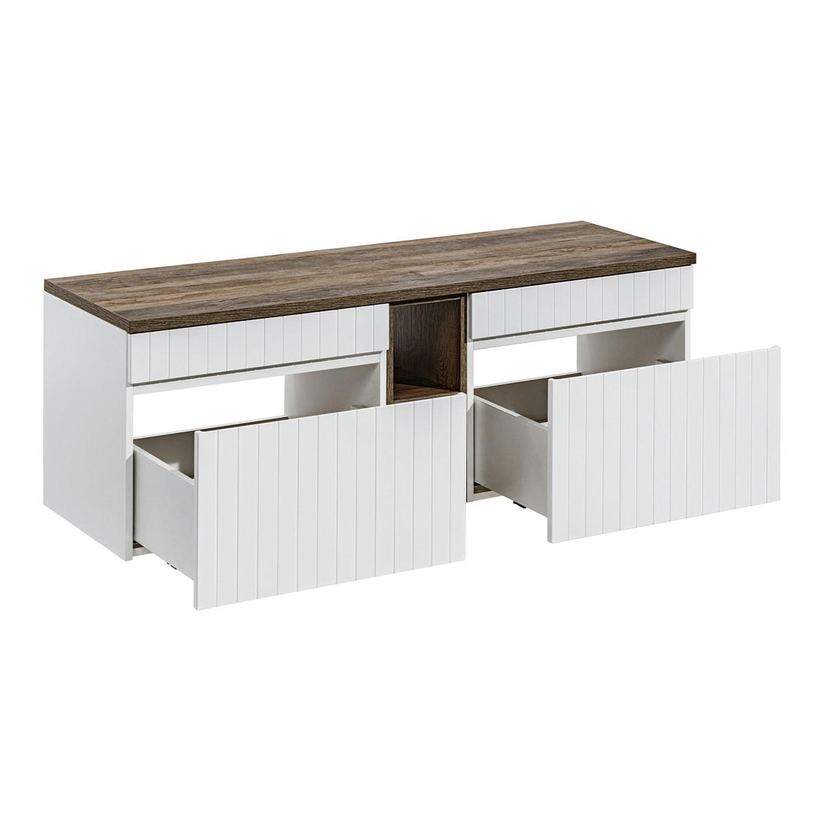 - Meuble double vasque 140cm 2 niches blanc naturel et bleu