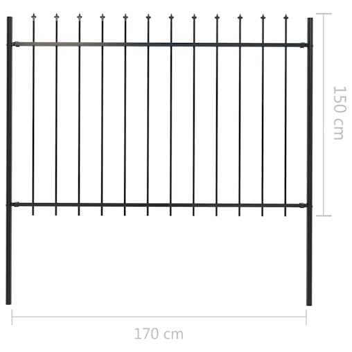 NNEVL Garden Fence with Spear Top Steel 1.7x1.5 m Black