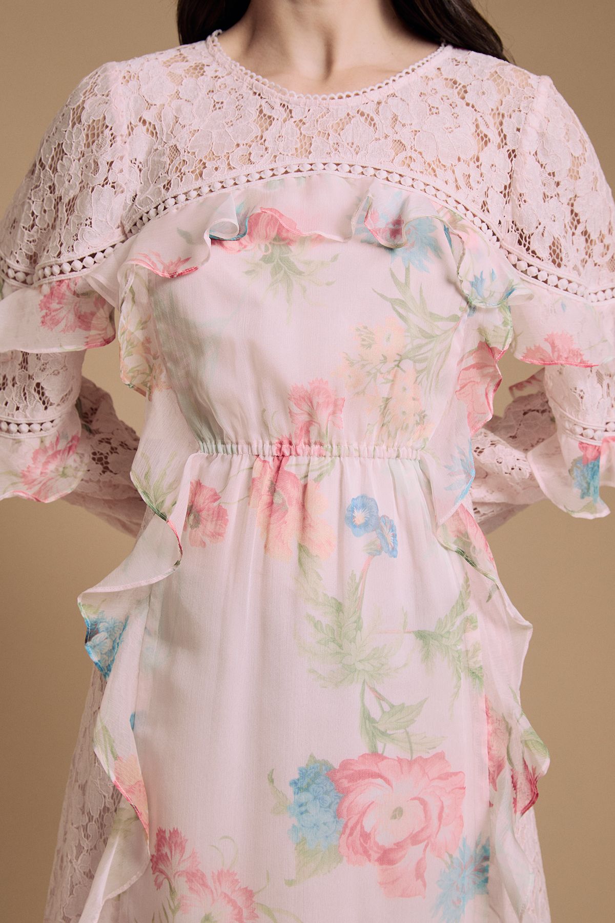 Oasis Lace Mix Frill Midaxi Dress