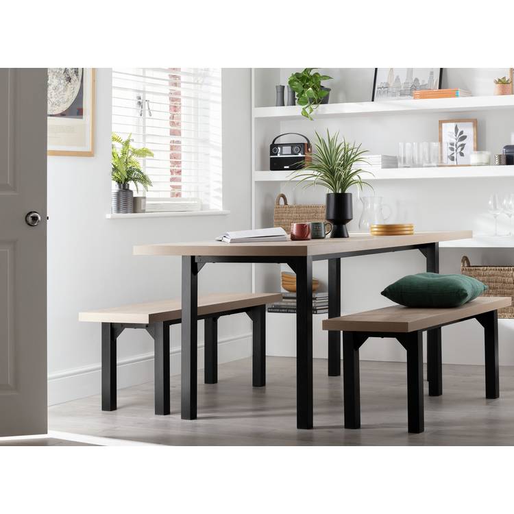 Habitat Zayn Birch Dining Table & 2 Birch Benches