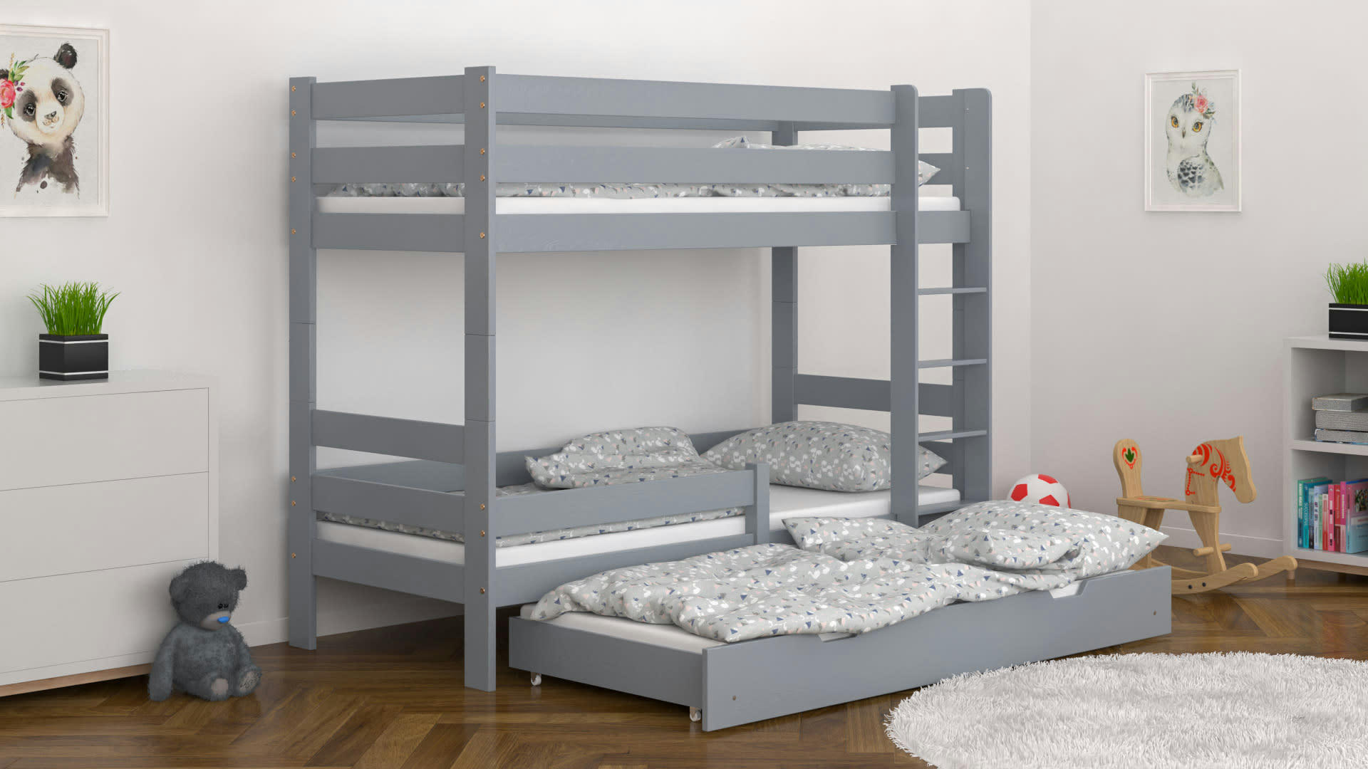 - Lit superposé en pin massif 180x80 gris