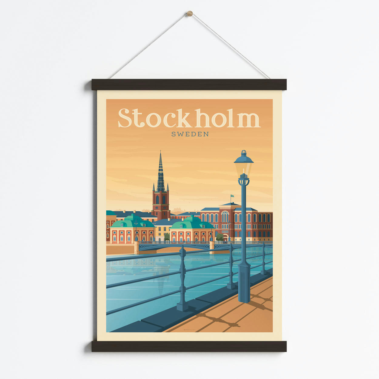 - Affiche Stockholm Suède + Cadre Magnétique (Bois Noir) 50x70 cm