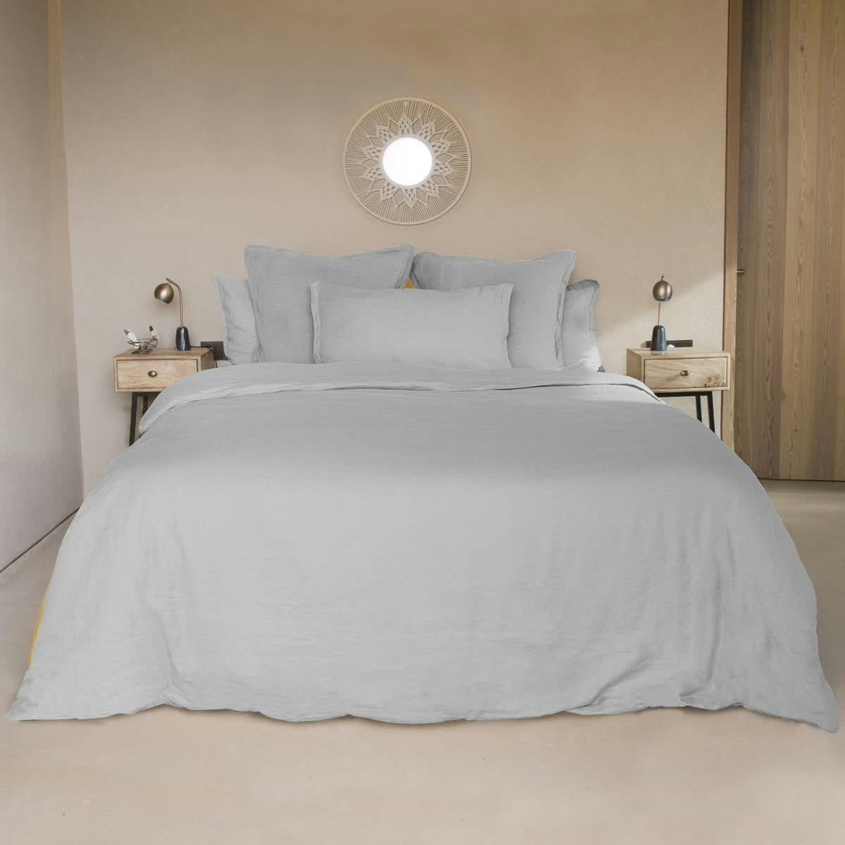 HORTENSE - Housse de couette lin lavé  200x200 gris perle