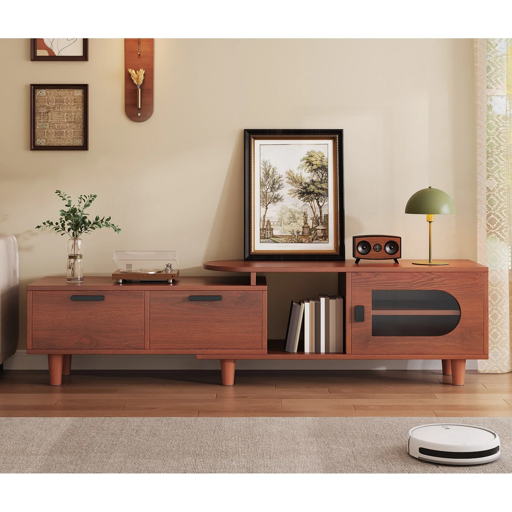 Moasis 64.5 Extendable TV Stand with 2 Drawers & Cabinet, Adjustable Corner Entertainment Center