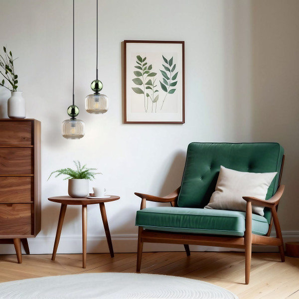 Lampa Wisząca Tk Lighting Sophia Zielona Kulka Koniakowy Klosz Ryflowany