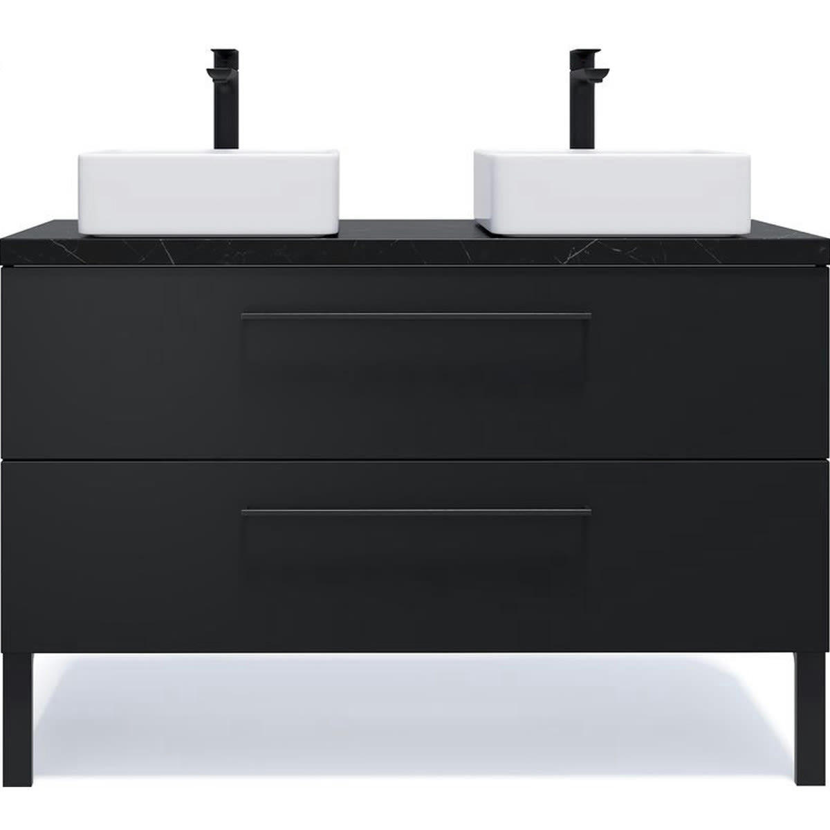 GLASGOW - Meuble salle de bain 2 vasques posées 120cm 2 tiroirs Noir