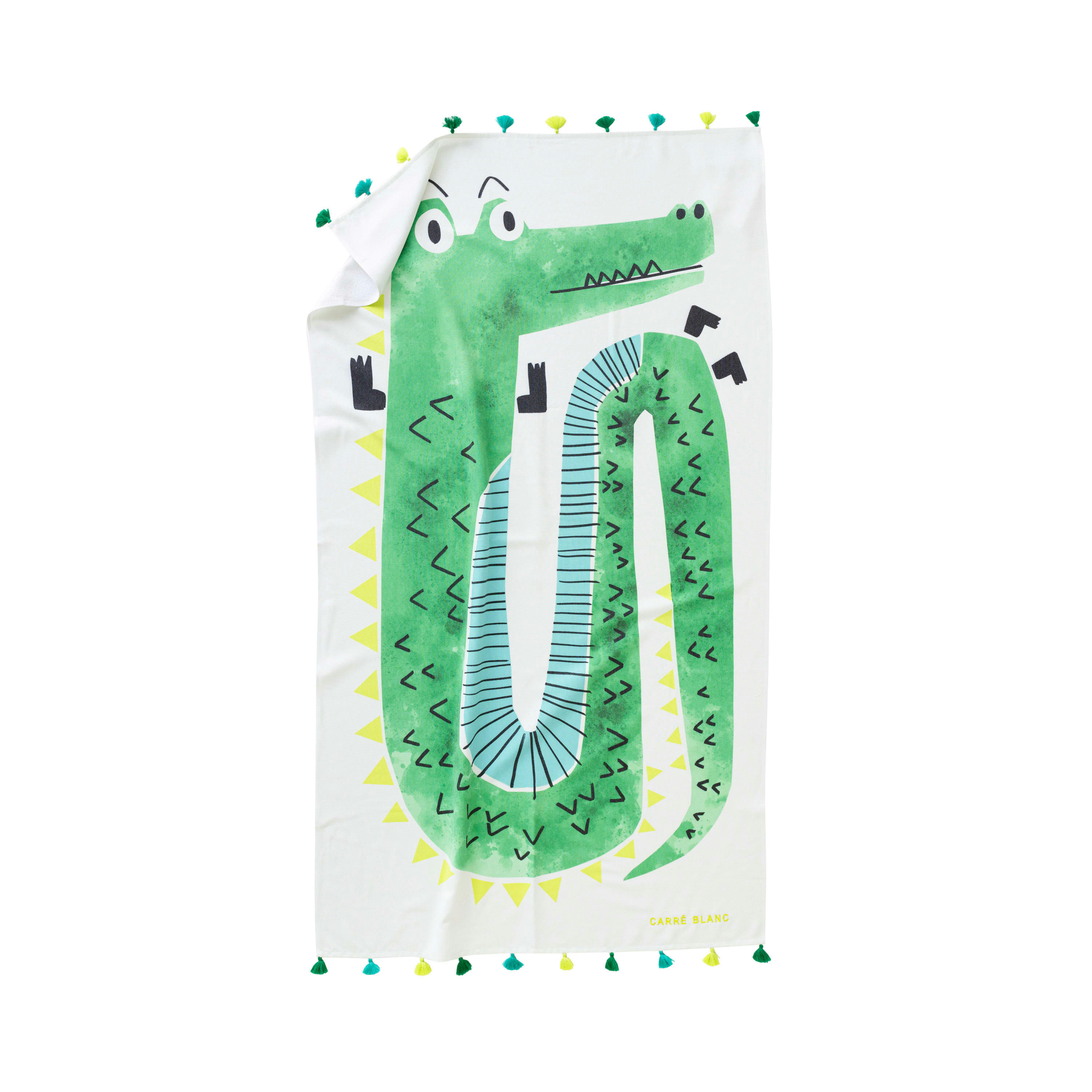 CROCO - Fouta coton imprimé brodé vert 90 x 160 cm