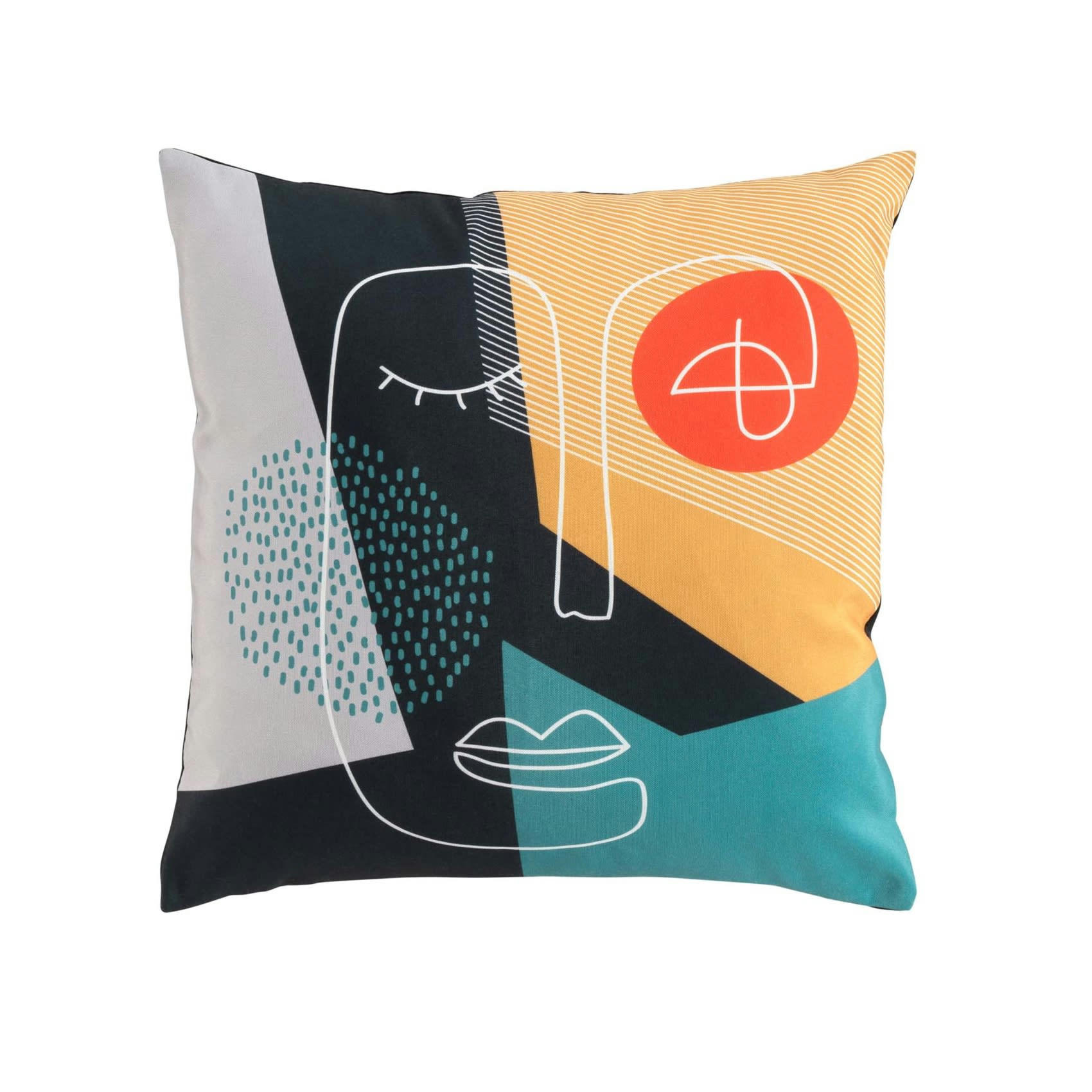 CUZCO - Coussin déhoussable motif visage polyester multicolore 45x45cm