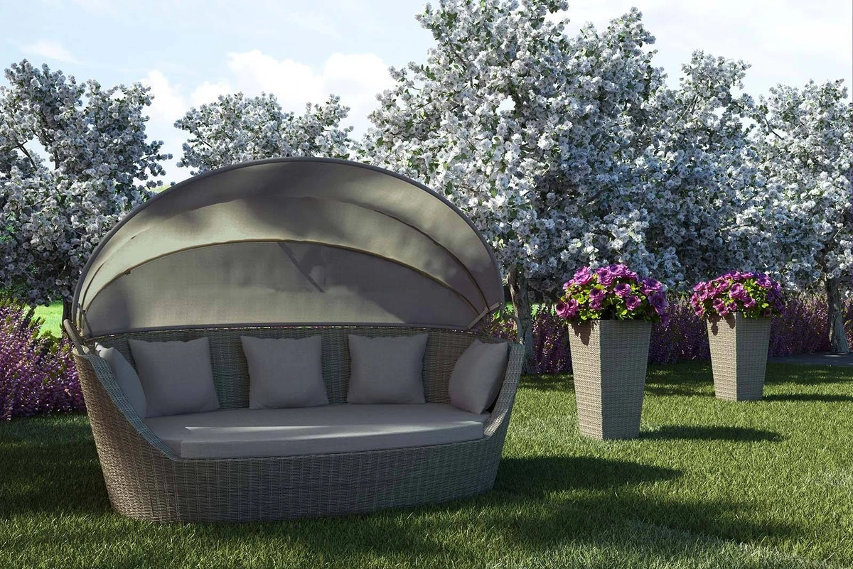 Sofa ogrodowa z baldachimem PORTOFINO  210×140 Oltre royal piaskowa technorattan
