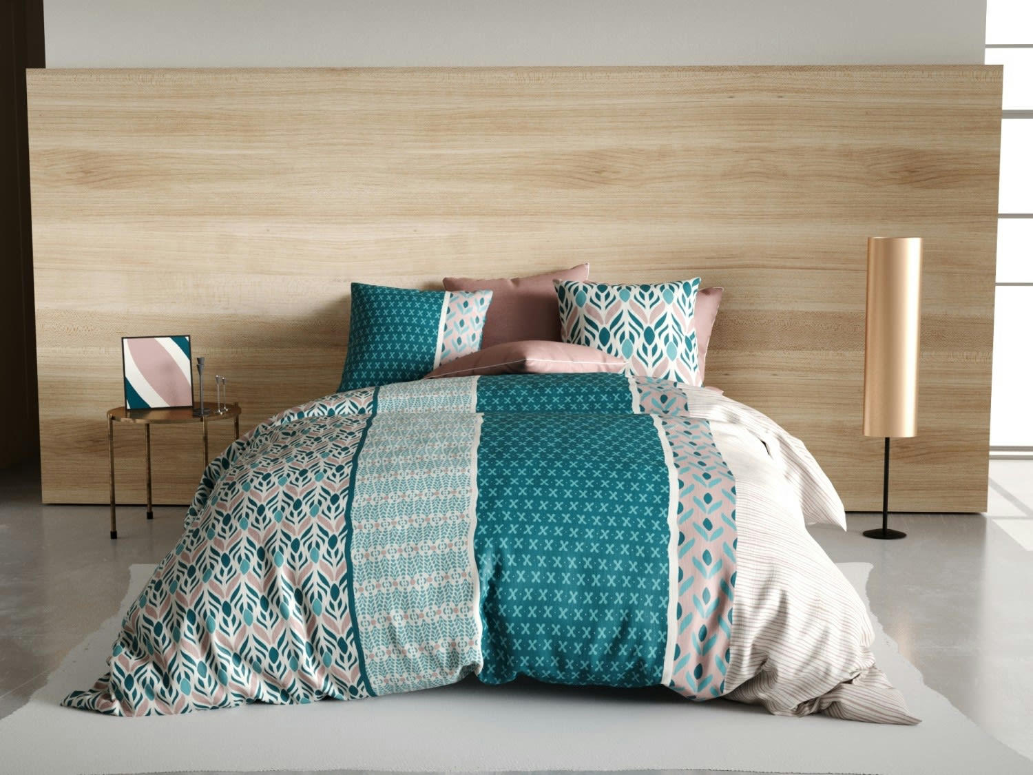 LIMBE - Parure housse de couette coton rose 220x240 cm