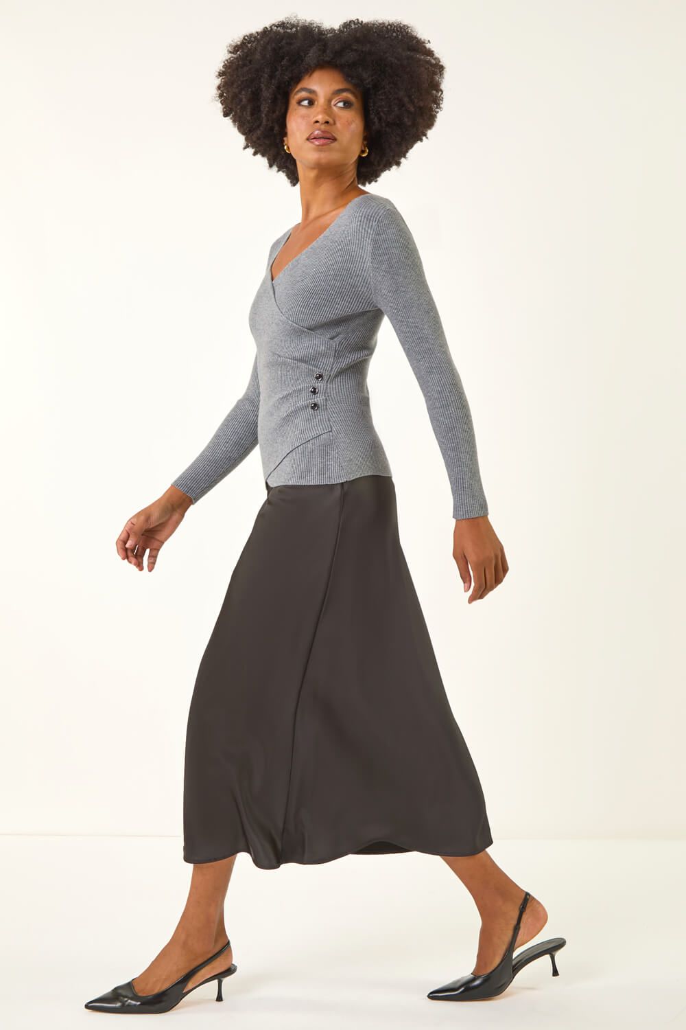Roman Wrap Button Detail Knit Jumper