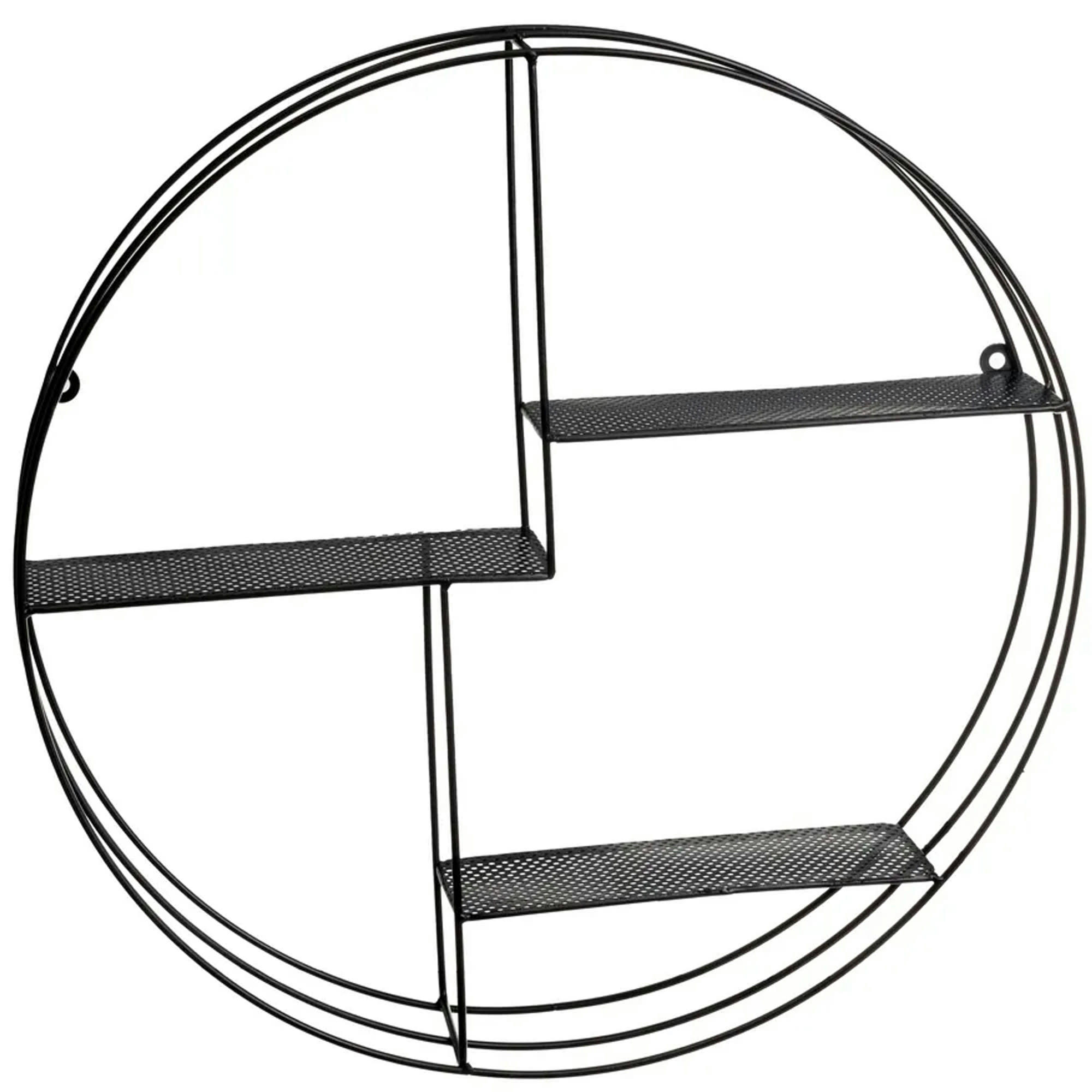 - Étagère murale ronde en métal noir 3 tablettes 50x50x10cm