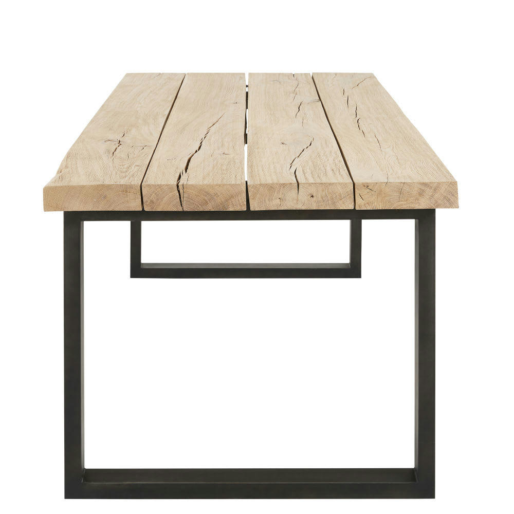 Malouine - Table à manger en chêne massif et métal noir 10 personnes L220
