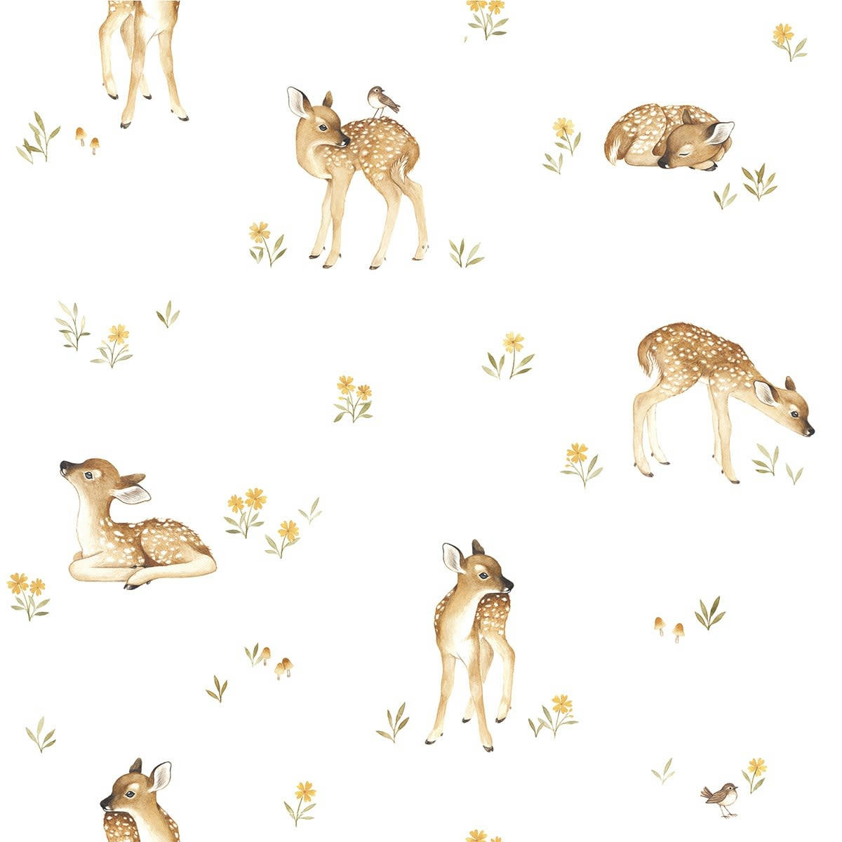 OH DEER - Papier peint vintage faon en Papier Moutarde 50cm x 10m