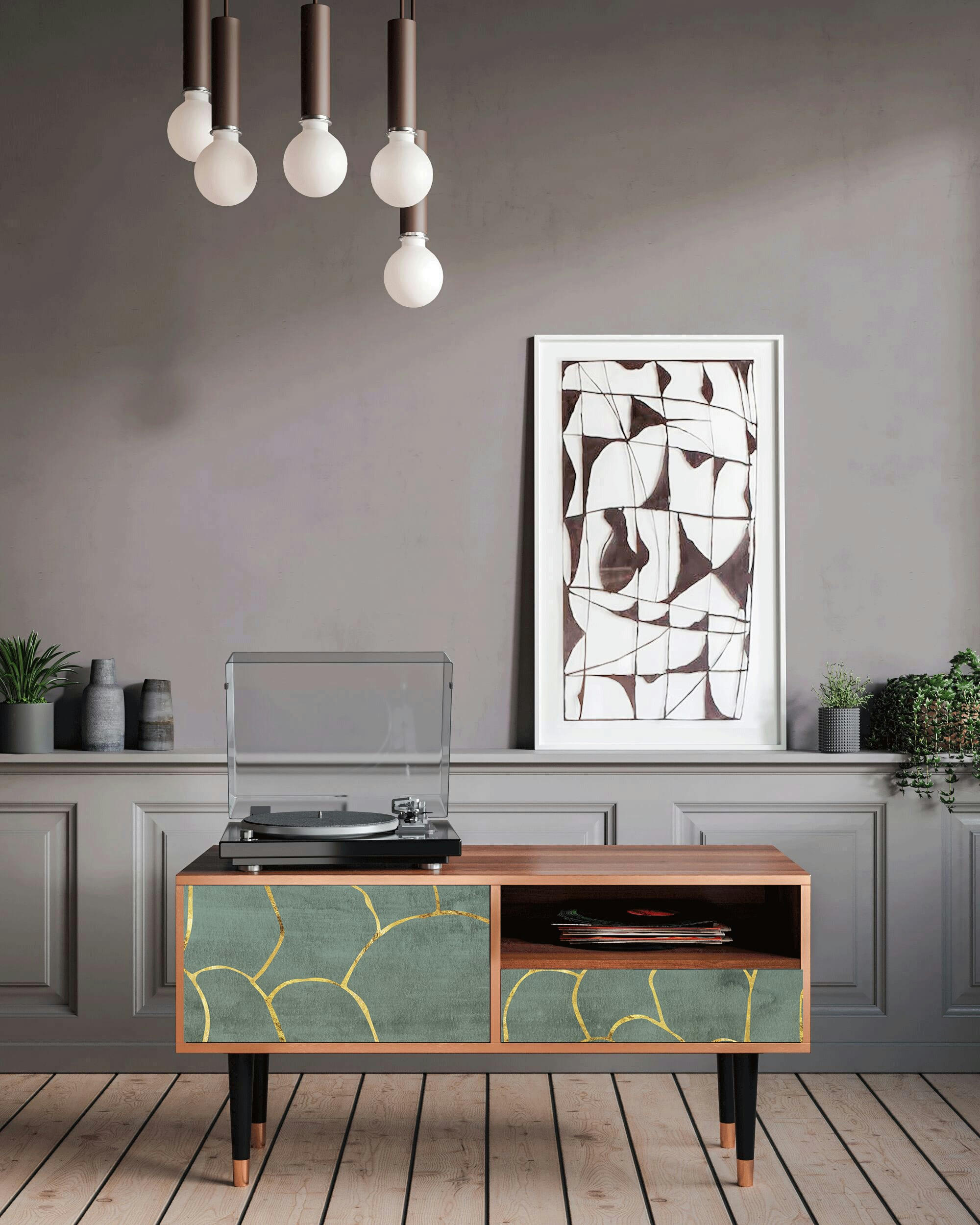 MAGNIFICENT WATER LILY - Meuble TV  bleu-vert 1 tiroir et 1 porte L 115 cm