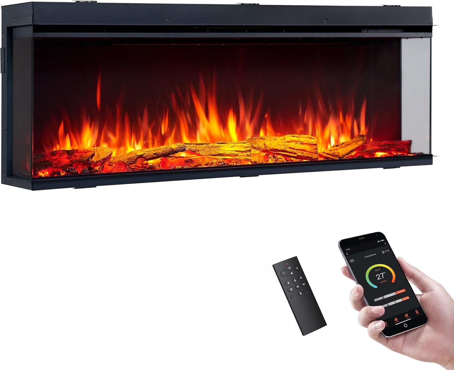 LegendFlame 51 W Smart Build in Electric Fireplace Insert, 1-2-3 Sided View, Heater 750W/1500W, Multi Colors of Flame & Fuel Bed, Alexa/Google Assistant Enabled