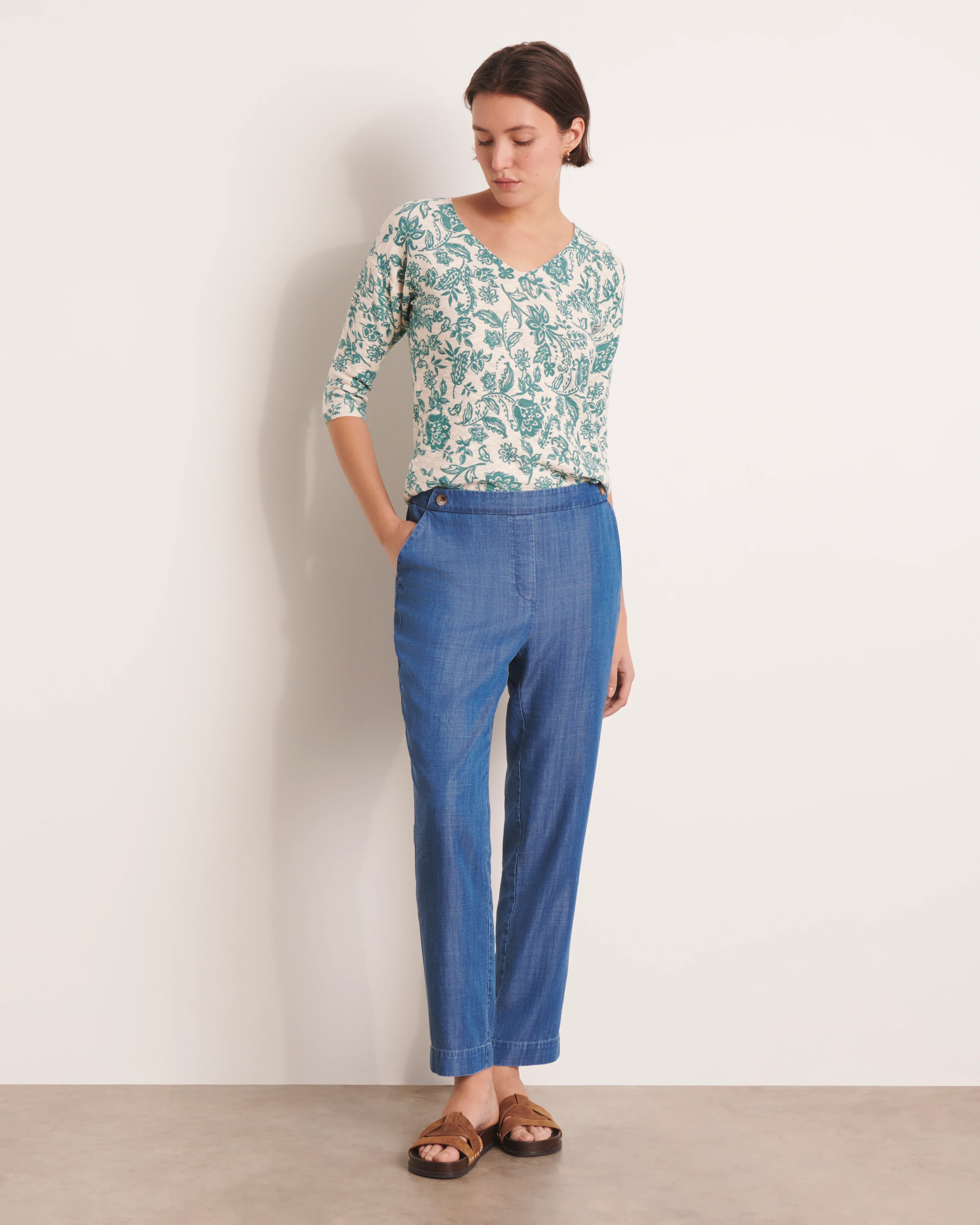 Pantalon bleu dos élastiqué PRUNELLE/13214/296