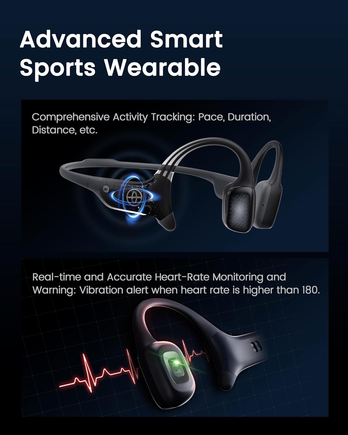 mojawa HaptiFit Terra Advanced Smart Sports Wearable  Open Ear Bluetooth Bone Conduction Headphones with Mic and 32GB MP3  Waterproof Wireless Earphones for Workouts  Swimming and Running  Red