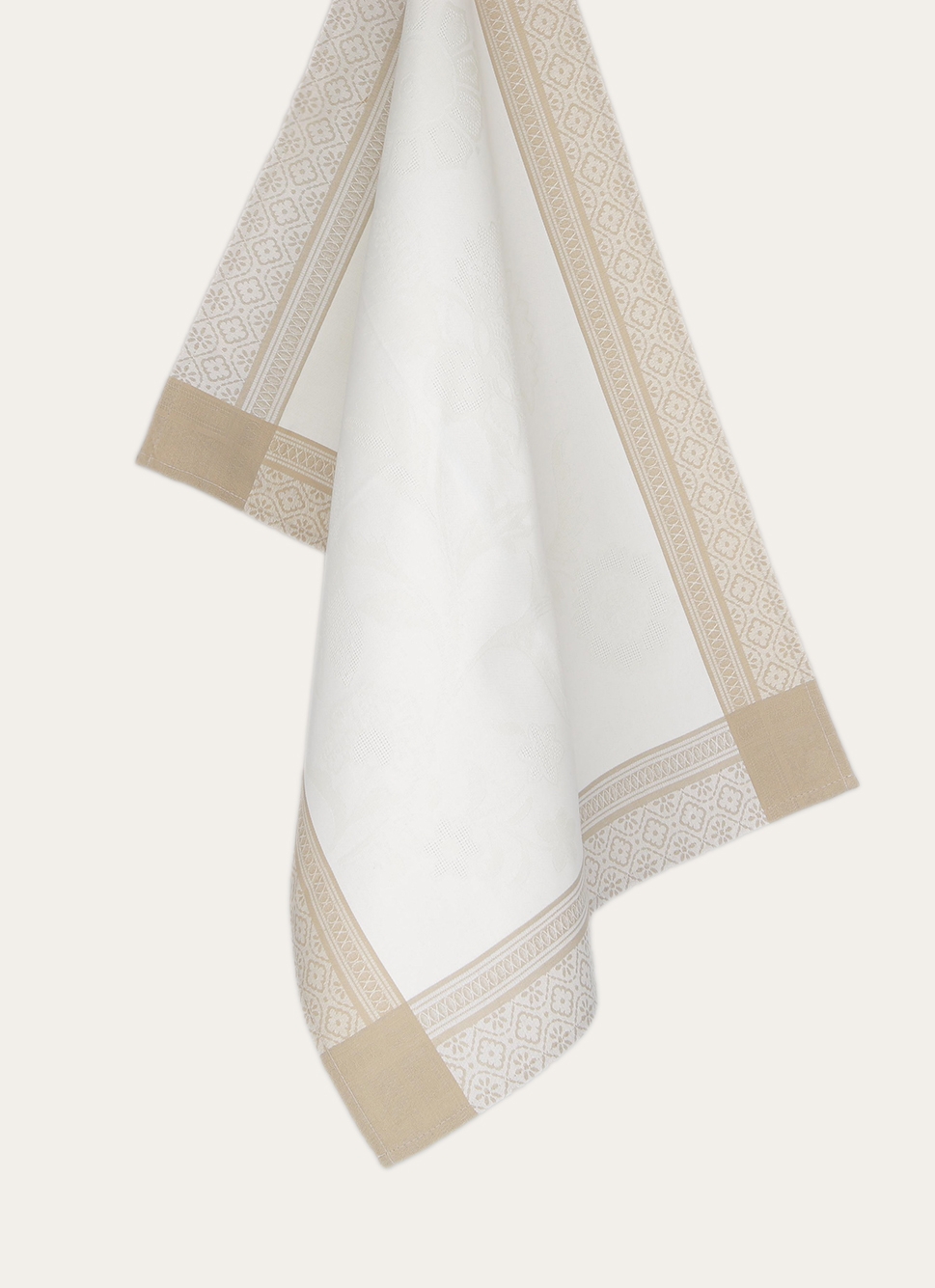 TORCHON EN JACQUARD FIL TEINT BLANC/BEIGE