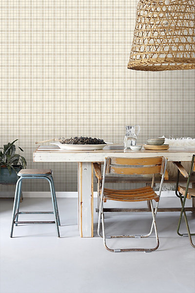 ESTAhome papier peint à carreaux beige 53 cm x 10.05 m