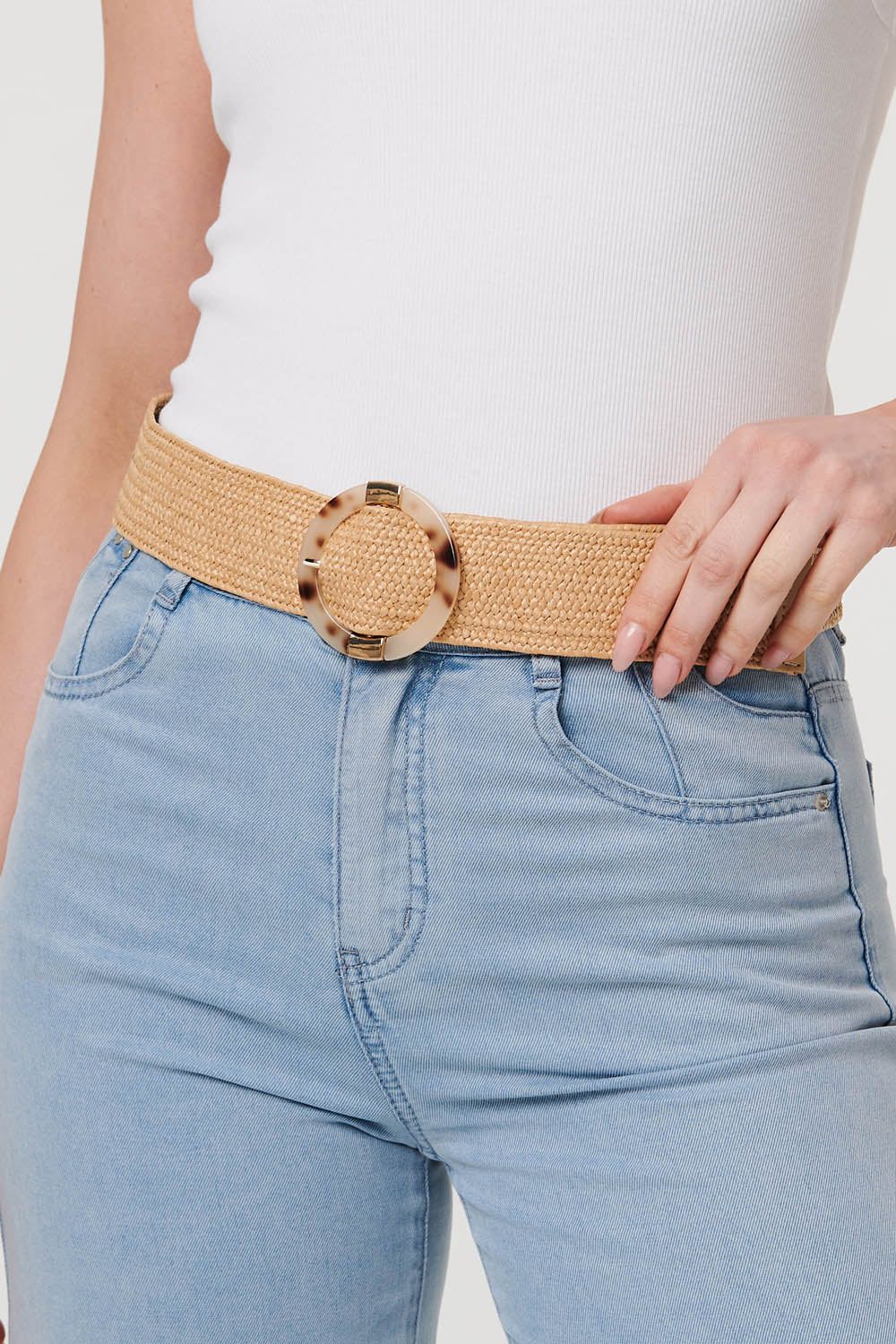 Izabel London Woven Textured Circle Buckle Belt