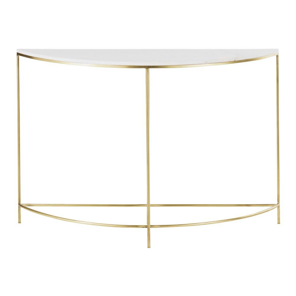 Midtown - Console arrondie en métal coloris laiton et marbre blanc