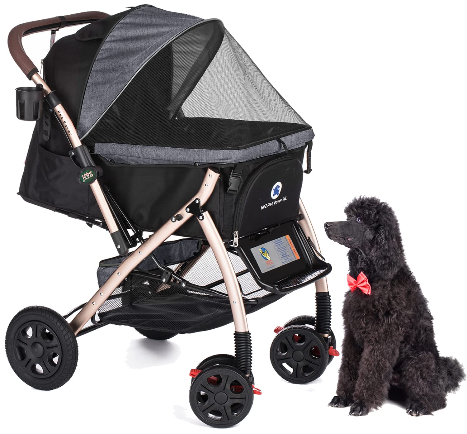 Pet Rover Premium Heavy Duty DogCat Stroller Travel Carriage CompartmentZipperless EntryPump-Free Rubber Tires Small, Medium, Large Pets (Black 2nd-Gen.), X-Large (Pack of 1)(Stone Gray)