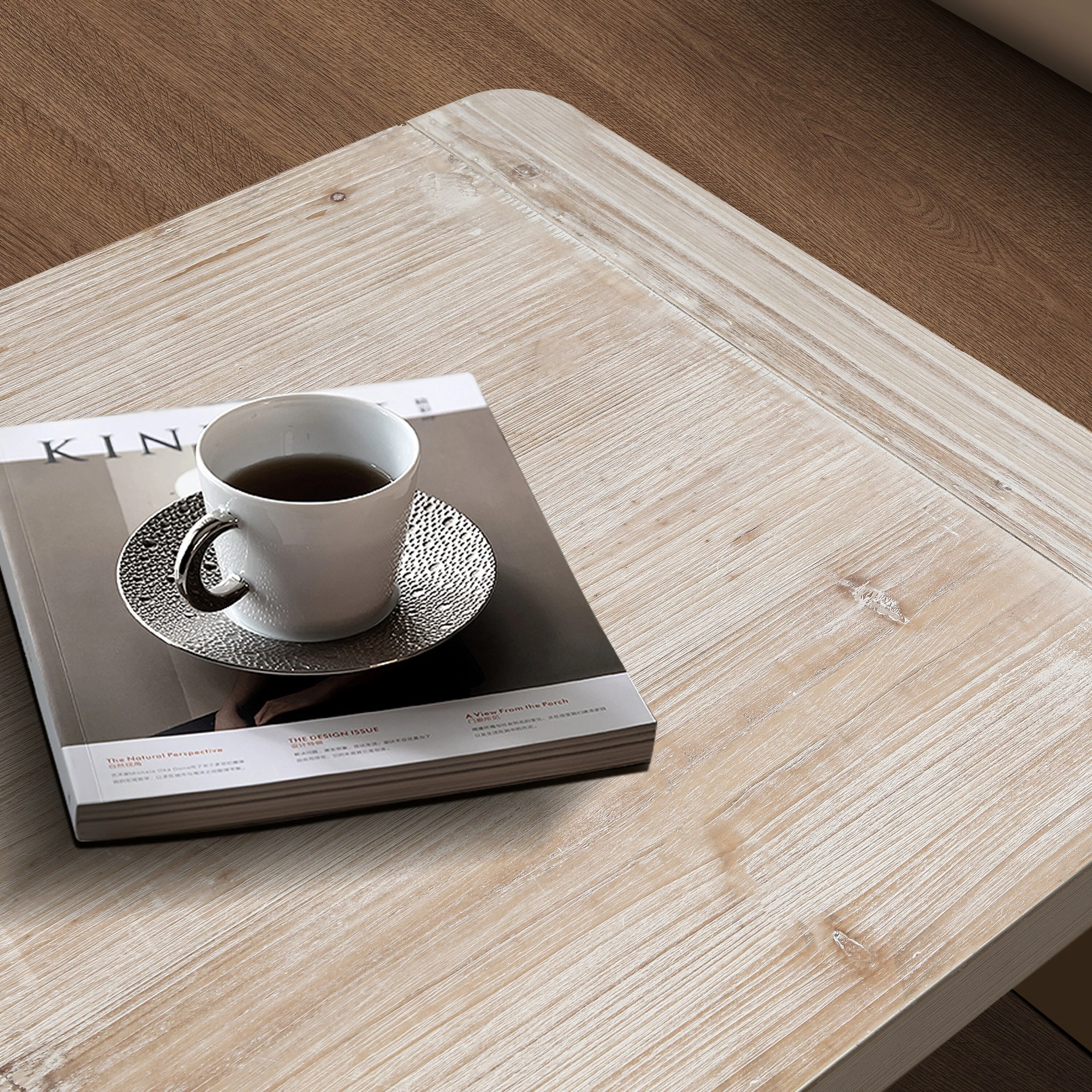 Farmhouse Vintage Crafts Coffee Table,Curved Art Deco Design