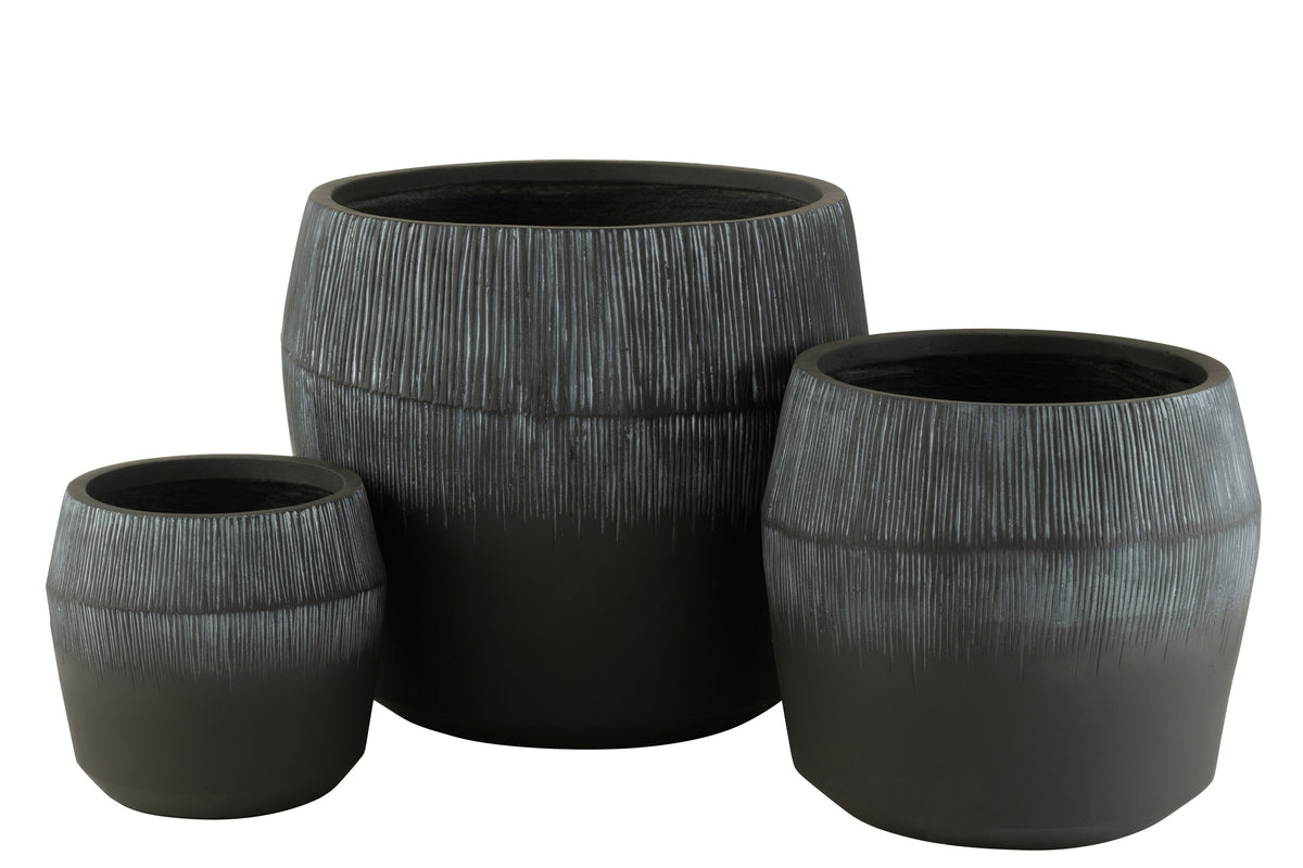 J-Line bloempot Vezelklei - keramiek - zwart - 3 stuks - Ø 50.5 cm