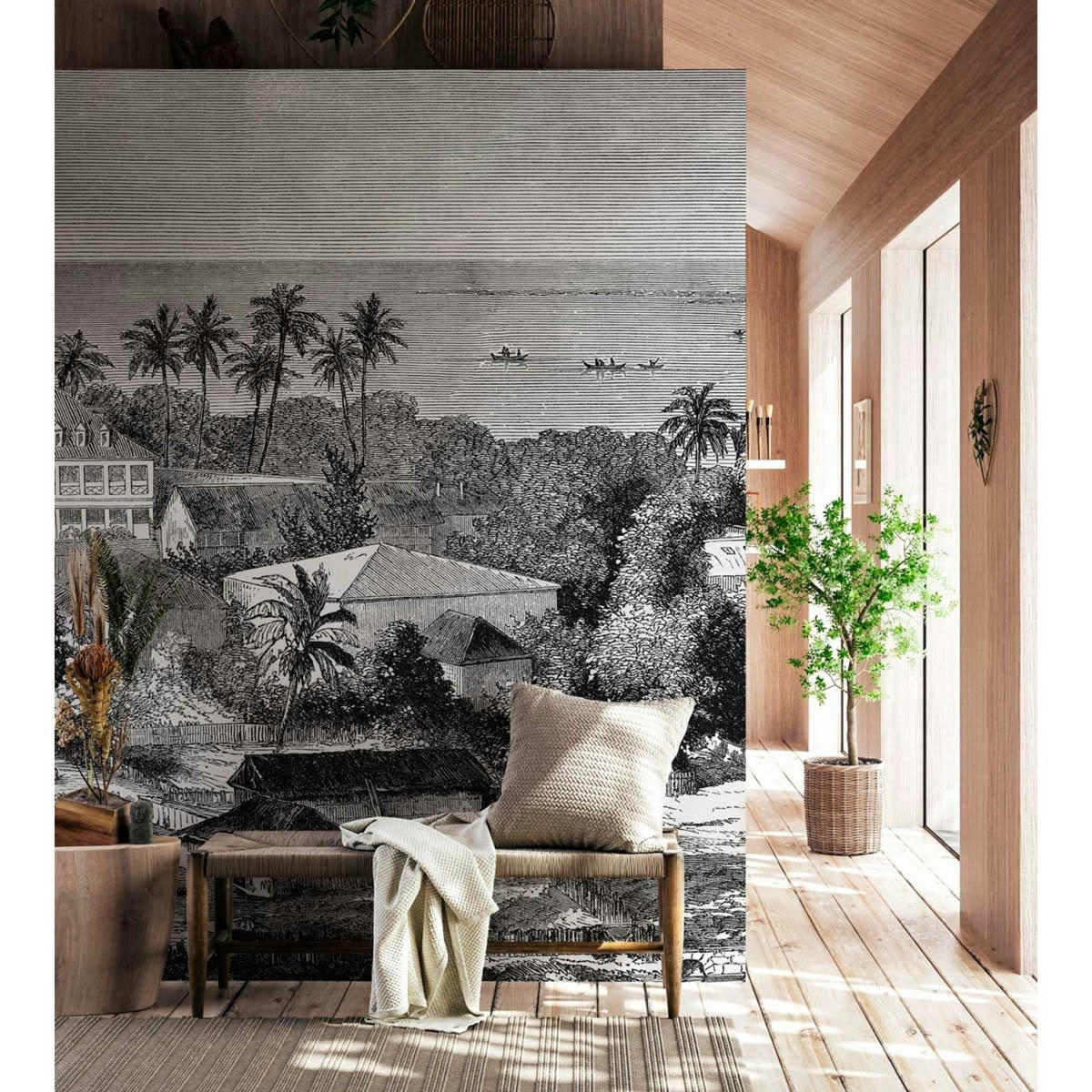 MAIMITI - Papier peint panoramique motif imprimé Noir 336x270cm