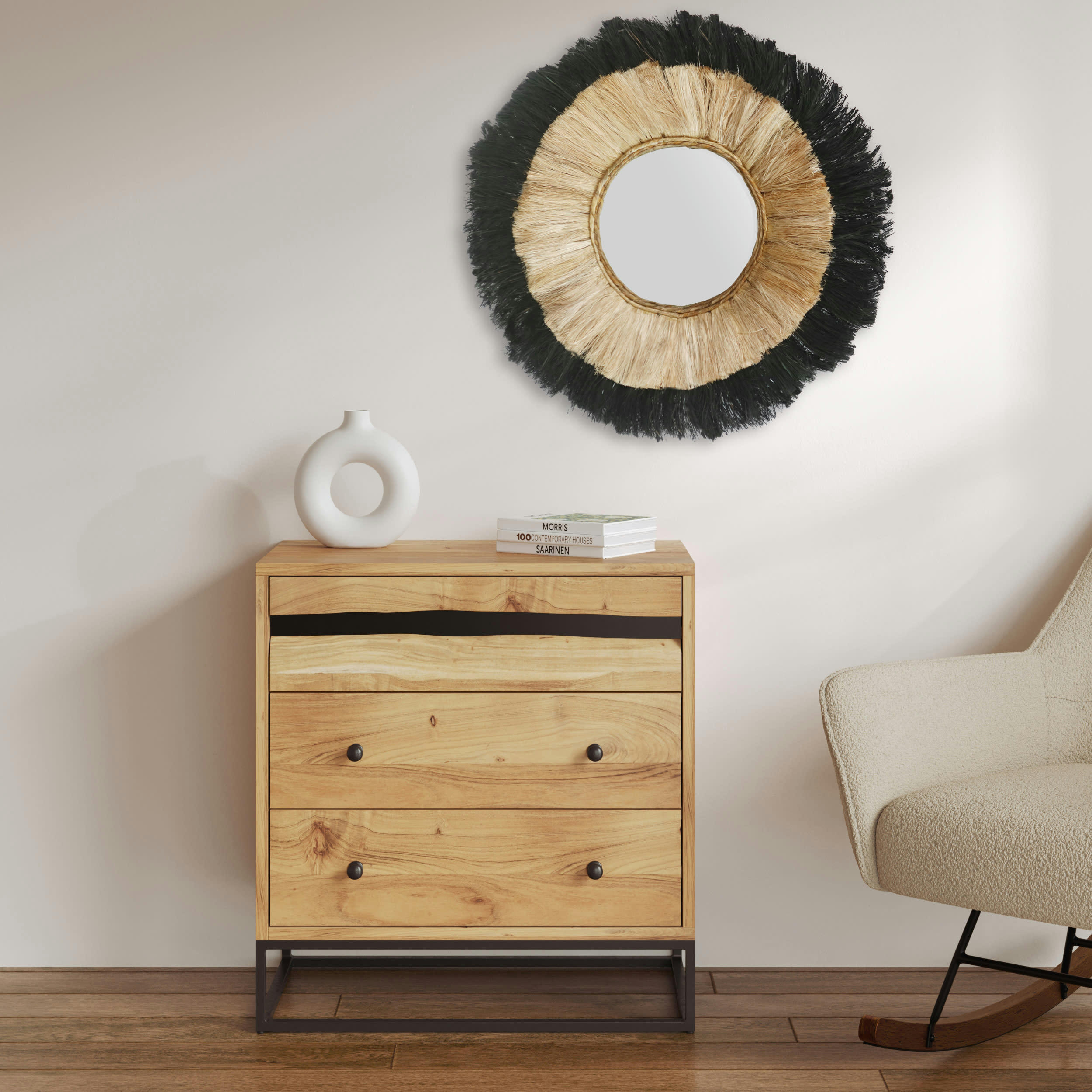 ALABAMA - Commode en bois d'acacia et métal, 3 tiroirs