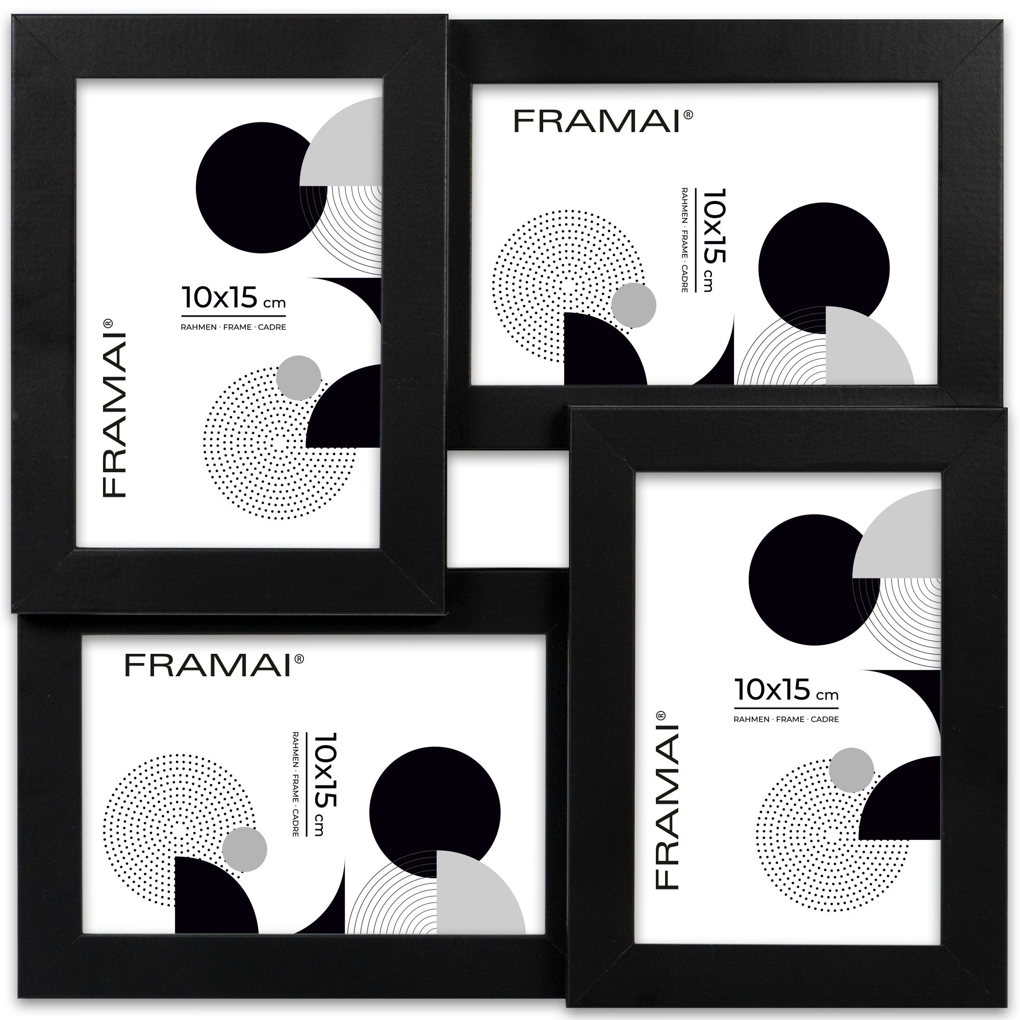 Multirama na zdjęcia czarna ramka na cztery zdjęcia 10x15 cm 4 w 1 FRAMAI